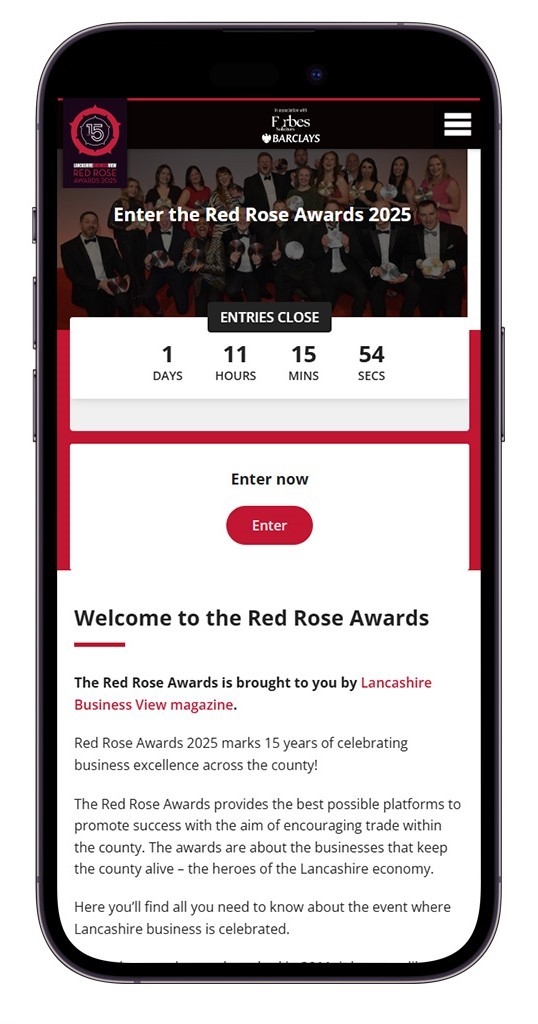 Red Rose Awards website on a mobile