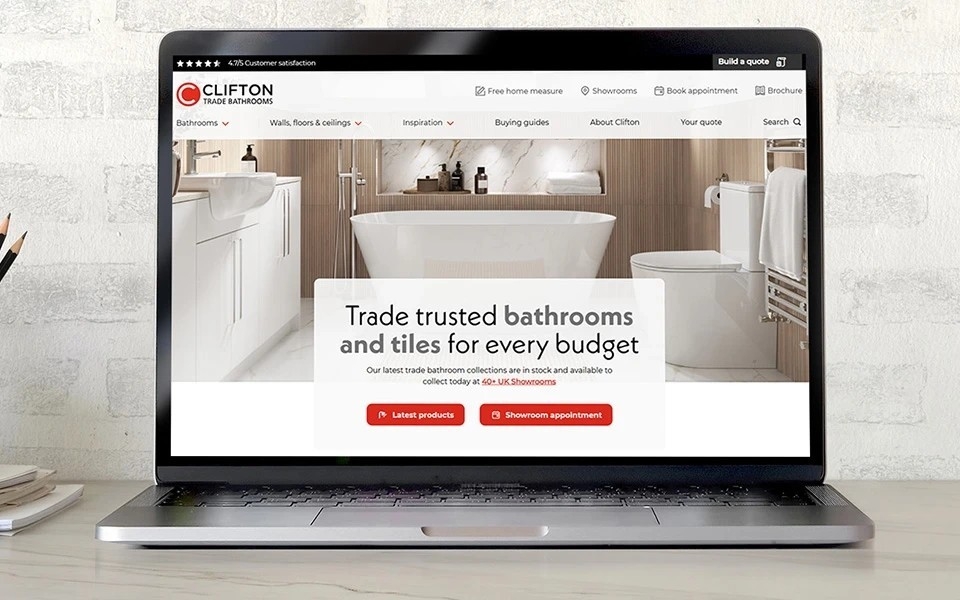 Clifton Trade Bathrooms website on macbook